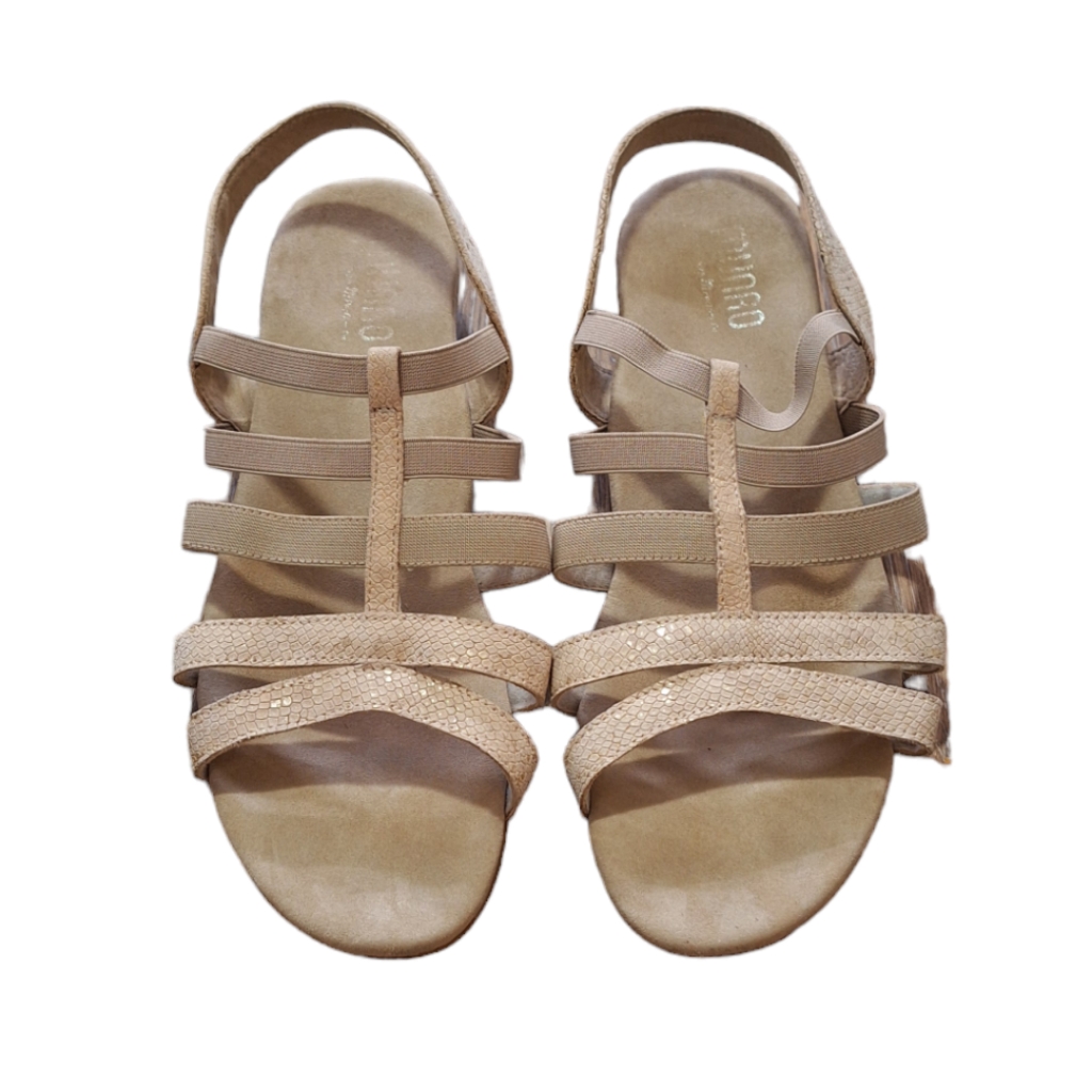 Munro Bev Beige Tan Strappy Leather Wedge Comfort Sandal, Sz 11.5 Wide